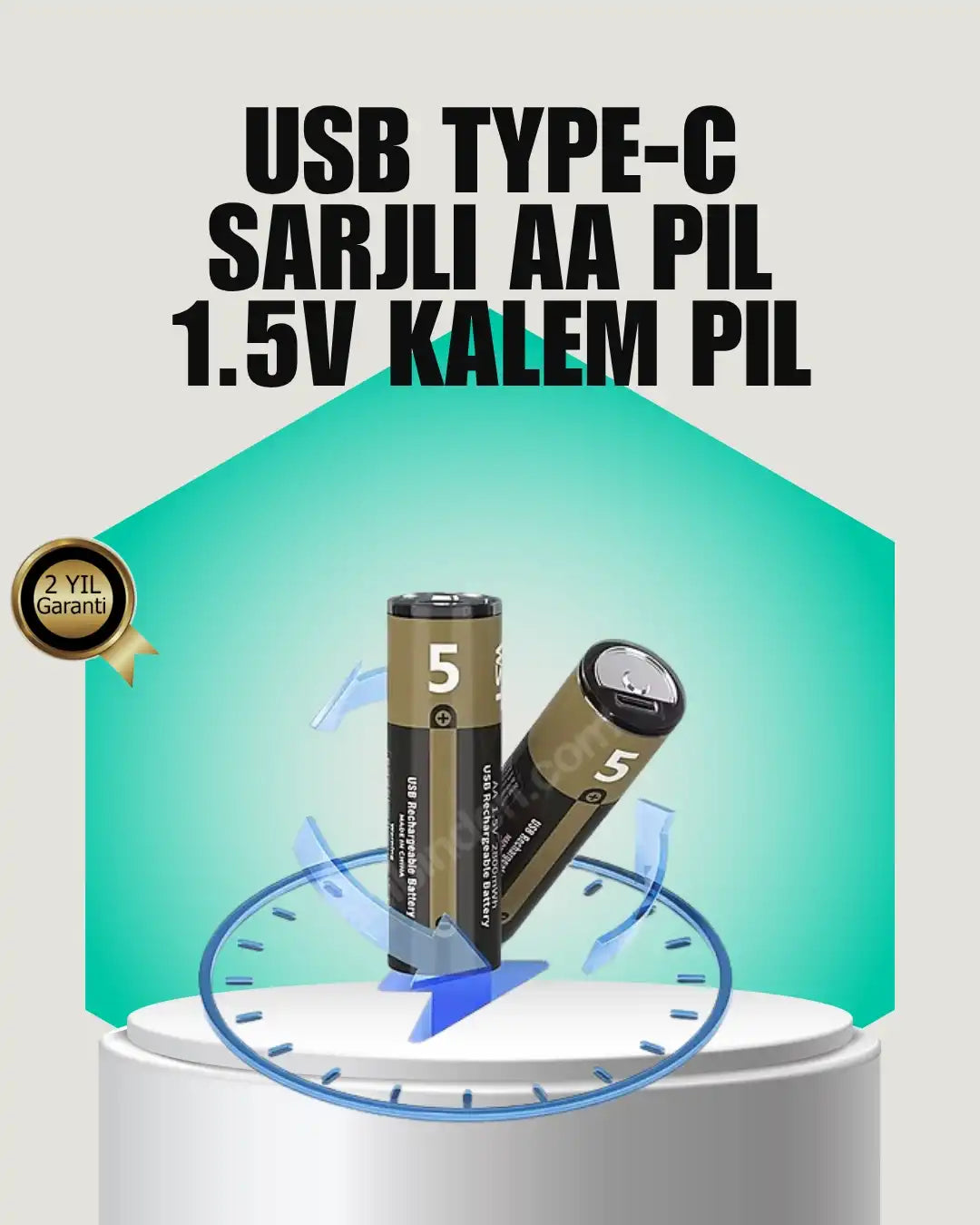 PlugCell™ Pro:1.5V AA Şarjlı Lityum Pil | 1000+ Kez Şarj Edilebilir | Hızlı Type-C Şarj (2 Adet)