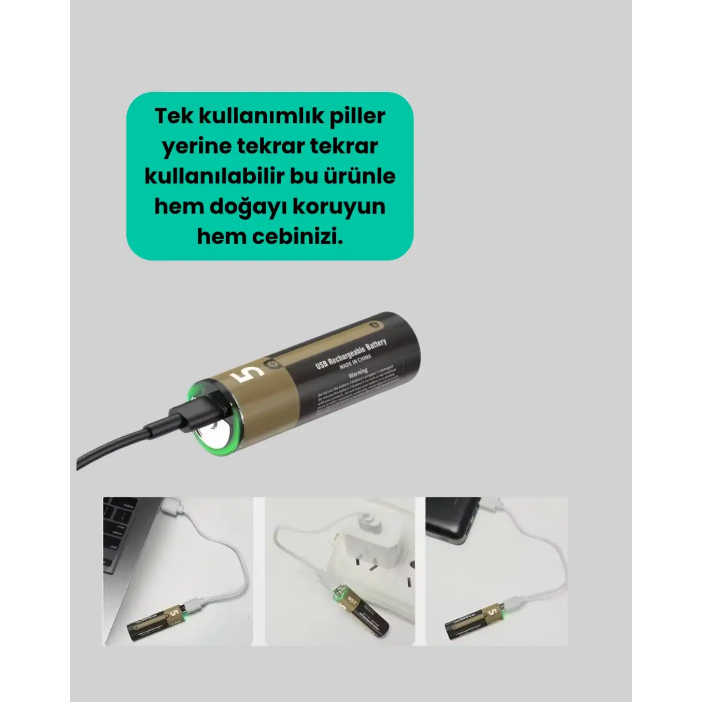 PlugCell™ Pro:1.5V AA Şarjlı Lityum Pil | 1000+ Kez Şarj Edilebilir | Hızlı Type-C Şarj (2 Adet)