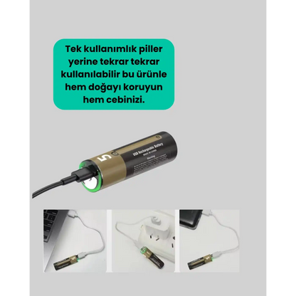 PlugCell™ Pro:1.5V AA Şarjlı Lityum Pil | 1000+ Kez Şarj Edilebilir | Hızlı Type-C Şarj (2 Adet)
