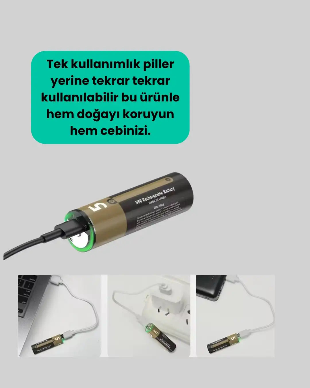 PlugCell™ Pro:1.5V AA Şarjlı Lityum Pil | 1000+ Kez Şarj Edilebilir | Hızlı Type-C Şarj (2 Adet)