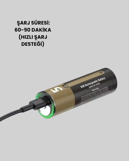 PlugCell™ Pro:1.5V AA Şarjlı Lityum Pil | 1000+ Kez Şarj Edilebilir | Hızlı Type-C Şarj (2 Adet)