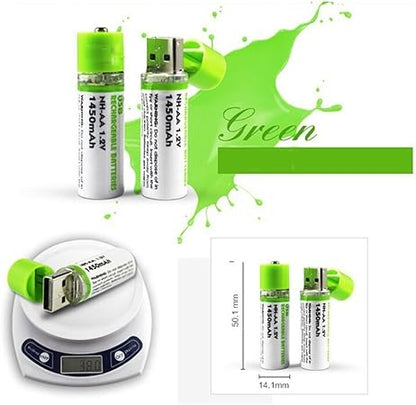PlugCell™ Pro: 2'li USB Şarjlı AA Pil - 1450mAh Şarj Edilebilir Lityum Batarya Seti