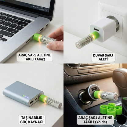 PlugCell™ Pro: 2'li USB Şarjlı AA Pil - 1450mAh Şarj Edilebilir Lityum Batarya Seti