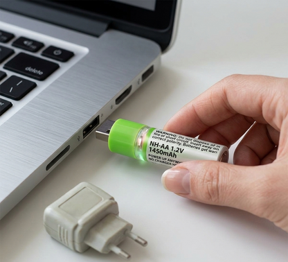PlugCell™ Pro: 2'li USB Şarjlı AA Pil - 1450mAh Şarj Edilebilir Lityum Batarya Seti
