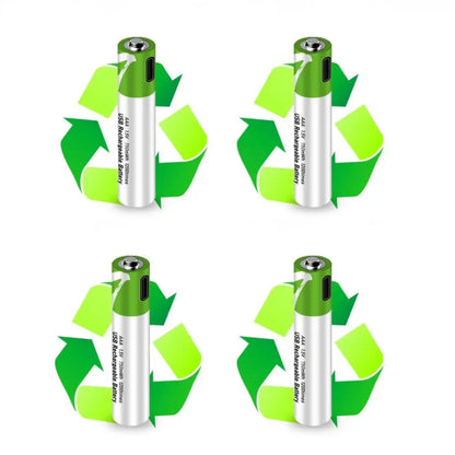 PlugCell™ Pro:Usb Type-C ile Şarjolabilen 4 Adet AAA 1.5V Lityum Şarjlı Kalem Pil 750 mAH Uzun Ömürlü