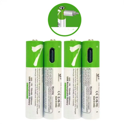 PlugCell™ Pro:Usb Type-C ile Şarjolabilen 4 Adet AAA 1.5V Lityum Şarjlı Kalem Pil 750 mAH Uzun Ömürlü