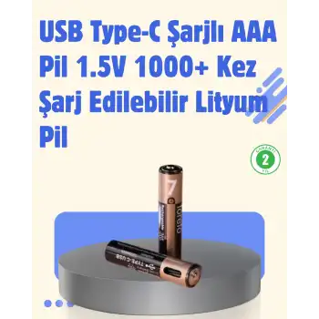 PlugCell™ Pro:1.5V AA Şarjlı Lityum Pil | 1000+ Kez Şarj Edilebilir | Hızlı Type-C Şarj (2 Adet)